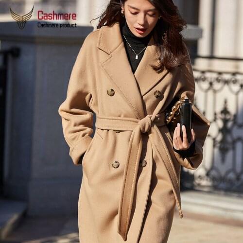 Wool woolen coat female 2020 autumn and winter new classic double-breasted long wool coat warm thick coat coat female Plus Size