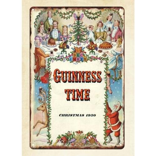 Guinness Time Christmas 1950 beer pub bar tin sign interior design
