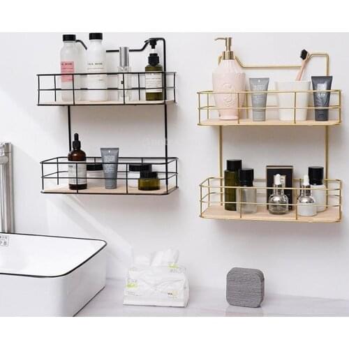1pc Minimalist Bathroom Iron Storage Shelf Baskets Shower Manuals Organizer Spice Rack Pantry Wall Mount Holders Home Room Decor