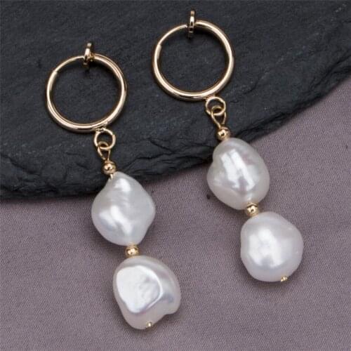 10-11MM Natural white baroque pearl earrings 18KGP Holiday gifts Cultured Hook Classic Party Fashion Wedding