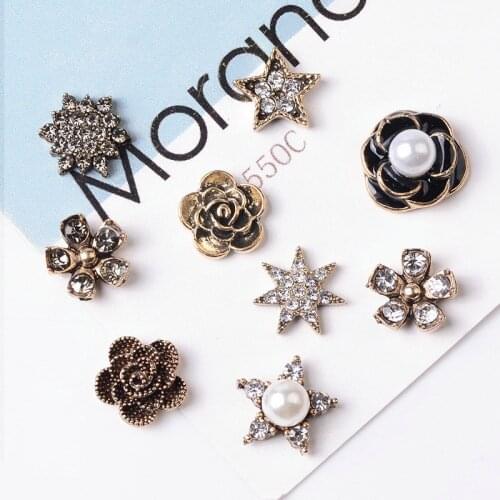 10 PCS Alloy Creative Rhinestone Gold Pearls Pendant Button Ornaments Jewelry Earrings Choker Hair bag DIY Jewelry Accessories