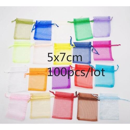 100pcs Jewellery Bag 5x7cm Jewelry Packaging Organza Jewelry Bags Drawstring Organza Bags Gift Packaging For Jewelry Pouches