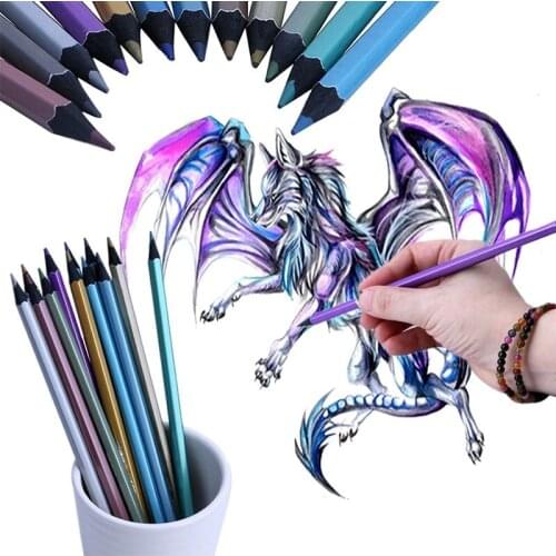 12/6 Colors Metallic Colorful Pencil Non-toxic for Drawing Sketching Set Creative Stationery Supplies Colored Pencils