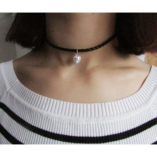 2016 100% pure 925 sterling silver halo heart cubic zirconia valentines gift leather chain silver necklace