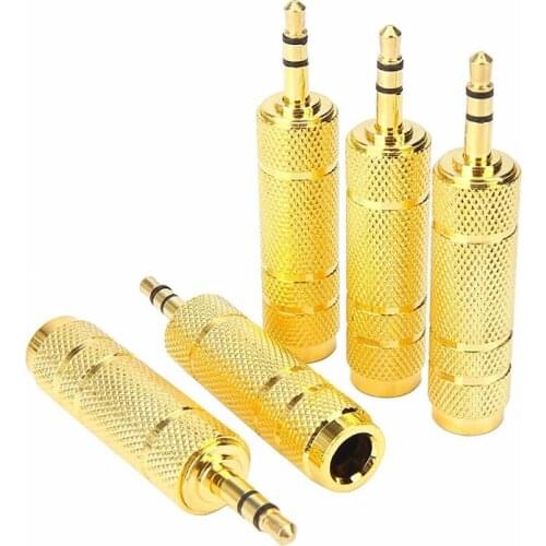 5pcs/lot 3.5mm 1/8 inch Plug to 6.35mm 1/4 inch Jack Gold Plated Audio Stereo adapter Converter for Headphone, Audio Earphone