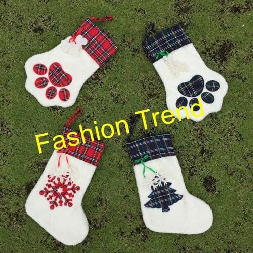 50pcs/lot free shipping new arrival 2018 newest style hot selling sherpa Christmas paw stocking embroidery stockings gift bags