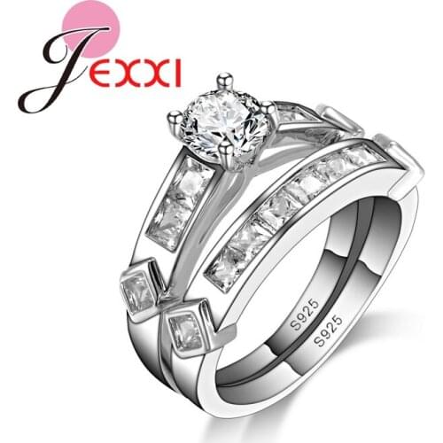 Authentic 925 Sterling Silver Double Ring Sets for Women Jewelry With AAA+ Cubic Zirconia Crystal Fast Shipping Females