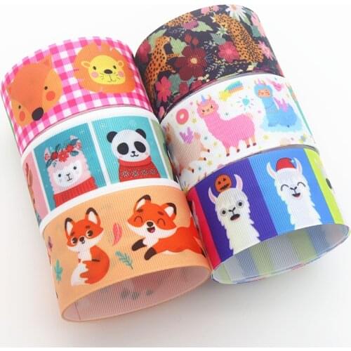 DHK 1.5'' 5yards Animals Fox Alpaca Printed Grosgrain Ribbon Accessory Hairbow Headwear Decoration DIY Wholesale 38mm C1871