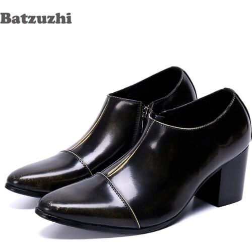 Batzuzhi 7cm High Heel Men Shoes Pointed Toe Leather Ankle Boots Slip on Botas Hombre Party and Wedding Bota Masculina!Big US12