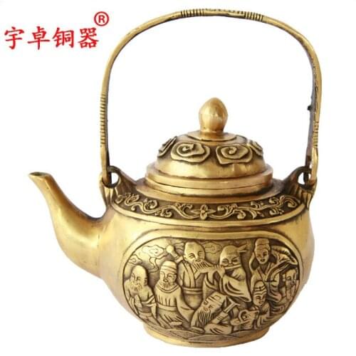 Bronze copper teapot teapot Home Furnishing eight The Eight Immortals Crossing the Sea blessing decoration eight potroom Art