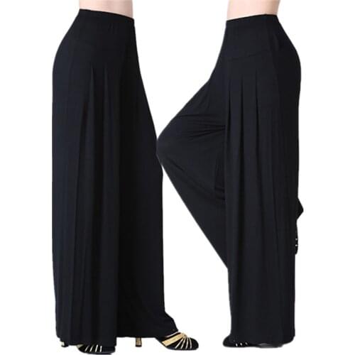 Modern Dancing Training Wide-Legged Pants Latin High Waist Dance Pant Belly Dance Costume Black Purple Blue Red Trousers