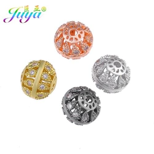 Juya Handmade Womens Jewelry Beads Decorative 10mm Beads Micro Pave Zircon Hollow Charm Beads For DIY Earrings Bracelets Making