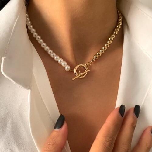 Alloy Beads Chains Necklace for Women Toggle Clasp Lariat Lock Men Choker Necklace Jewelry Baroque Pearl Neck Chains Charm