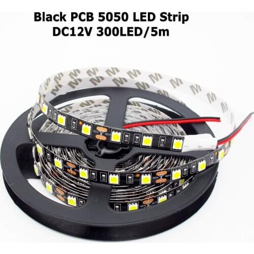 Black PCB LED Strip 5050 Flexible Light,DC 12V,60Led/m,5m/lot,White,Warm White,Red,Green,Blue,RGB, IP65 Waterproof
