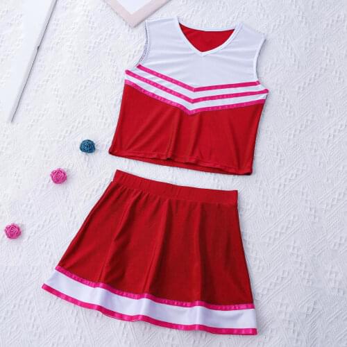 Children Kids Girl Cheerleader Costume School Girls Cheer Dancewear Outfit for Carnival Party Halloween Cosplay Dress Up Clothes