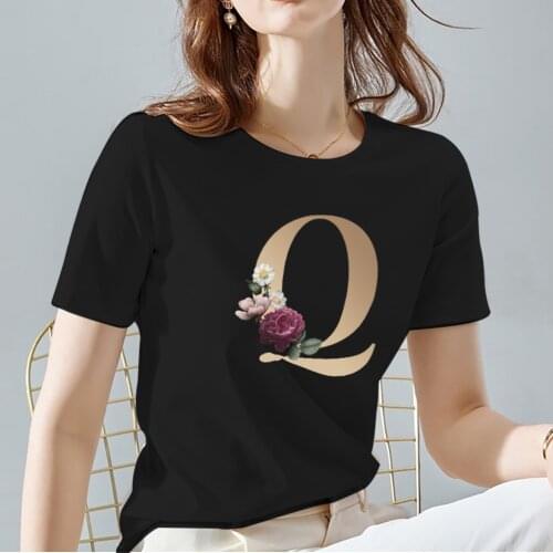 T-shirt Women Clothes Classic O-Neck Black All-match Ladies Tee Letter Pattern Printing Series Short Sleeve Tops,Drop Shipping