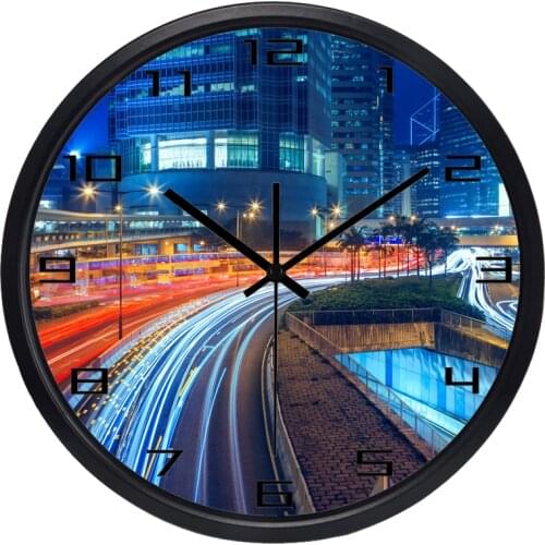 Hong Kong City Night View Ambilight Wall Clock Real Picture Design Wall Clock Originality Quiet Colorful Clock