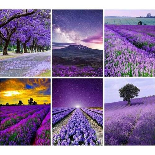 Canvas Size 5d Diamond Painting Lavender Mosaic Nature Handmade Gift DIY Diamond Embroidery Landscape Home Decor Craft Kit