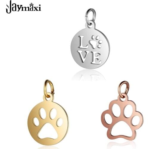 Jaymaxi Hollow Dog Claws Love Word Mirror Polished Small Pendant DIY Stainless Steel Jewelry Accessories 3 Colors 20Pieces/lot