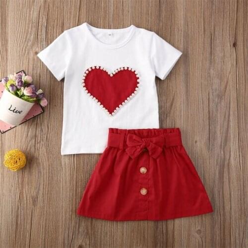 2PCS Toddler Kids Baby Girls Short Sleeve Tops T-shirt Mini Skirt Dress Party Clothes Outfits Set