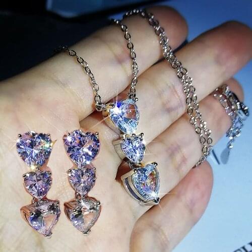 Brillian Love 100% AAA Cubic Zirconia Womens Earrings Necklace Jewelry Set Wedding Luxury Gifts Fashion Accessories KYNL0284