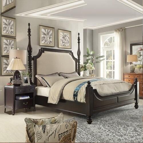 1.8/1.5m American solid wood double bed, country fabric bed bedroom furniture