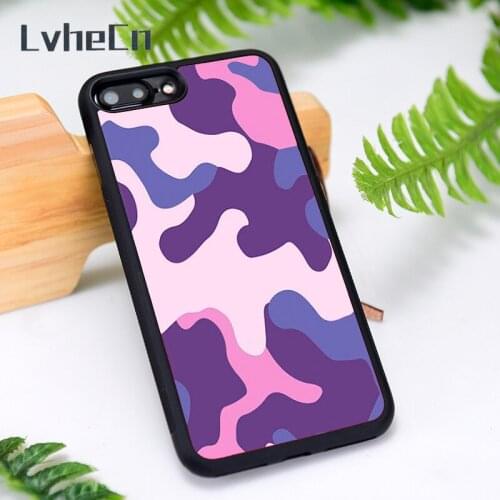 LvheCn Silicone Rubber Phone Case Cover for iPhone 6 6S 7 8 Plus X XS XR 11 12 Mini Pro Max Army camouflage pink print