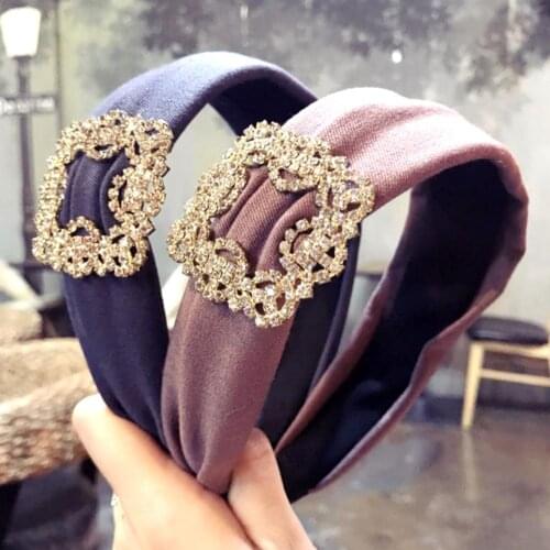 Fashion Women Rectangle Rhinestone Inlaid Hair Hoop Wide Headwear Hair Accessory