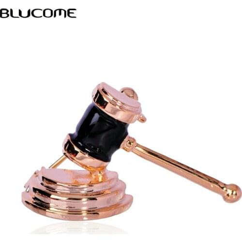 Blucome Fashion Black Enamel Brooches Judge Hammer Mini Jewelry For Men Kids Women Party Suit Clothing Scarf Backpack Lapel Pins