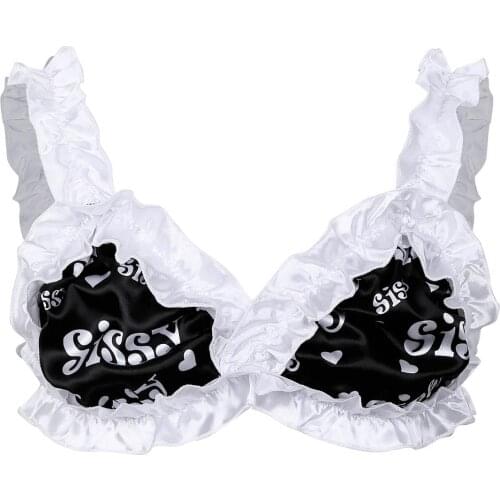 Soft Satin Sissy Bra Hot Sexy Lingerie Cute Kawaii Men Erotic Underwear Man Gay Crossdresser Printed Frilly Ruffled Unlined Bras