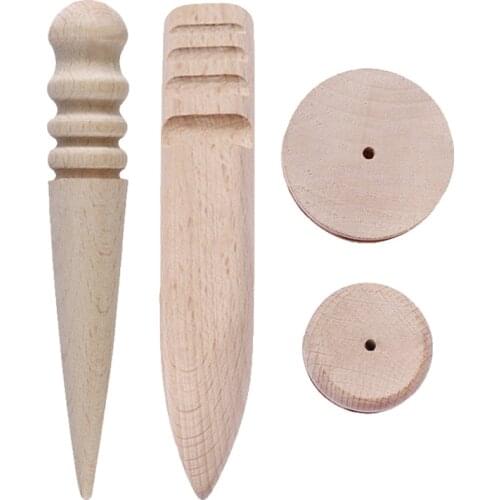 1 set Multi-Size Wood Slicker Leather Solid Wood Round Burnishing Edge for Polished Edge Leather Craft Working Tool
