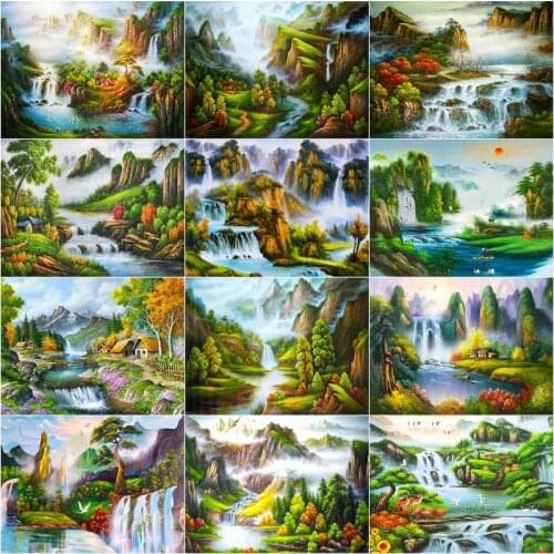 GATYZTORY Oil Painting By Number Mountains Rivers Landscape Diy Pictures By Numbers Kits Handpainted Paintings On Canvas Home De