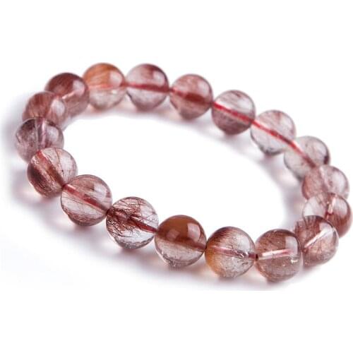 Genuine Natural Red Rutilated Quartz Crystal Clear Round Bead Stretch Fashion Charm Bracelets For Women 11.5mm Drop Shipping