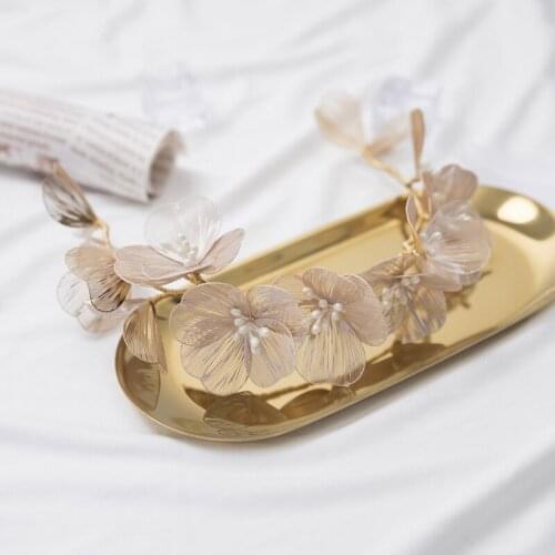 New Fashion Bride Simple Hair pin Gold Crystal Pearl Flower Braided Long Wedding Headband Ladies Beautiful Hair Accessories