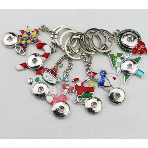 New 10styles to Choose! Christmas Style Key Chains KeyRing With 18mm Ginger Button Snap Charm Pendant KeyChains For Xmas Gift