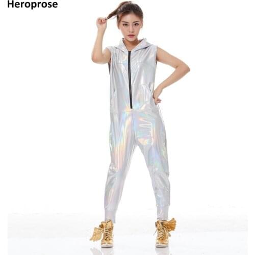 New Fashion Hip Hop Dance Costume Performance Wear European Loose Bright Color Jazz Jumpsuit Fluorescent White One Piece Pants