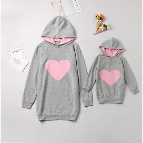 Mother & Kids Matching Family Outfits Hoodies For Girls Mother And Daughter Clothes Childrens Sweatshirt Heart-Shape Tops