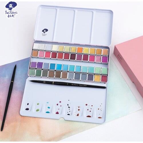 Official Paul Rubens 48 Colors Art Supplier Iridescent Glitter Shining Solid Professional Watercolor Paint for Artist Master