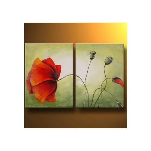 Hand Painted Oil Painting Red Poppy I-Modern Oil Painting On Canvas Art Wall Decor-Floral Oil Painting Wall Art