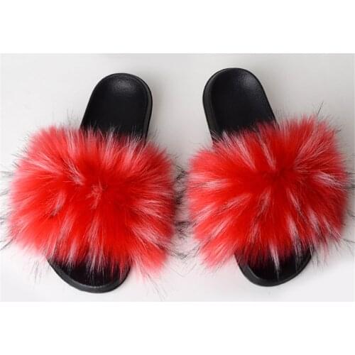 Slippers Faux Fur Fox Fur Slides ,Womens Fluffy Fur Thongs,Warm Interior, Amazing,Plush,Wholesale Fur Sandals