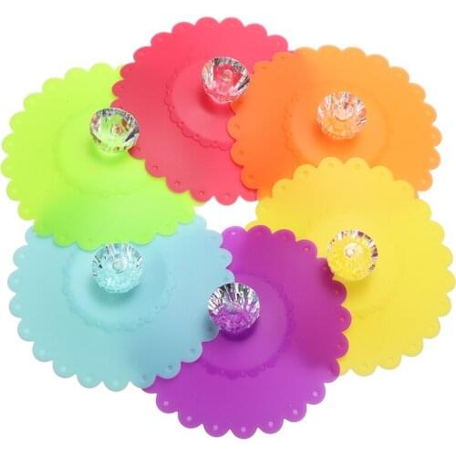 10.5cm Silicone Leak-proof Cup Lid Covers Suction Seal Lid Cap With Flower Edge For Drink Anti Dust For Coffee Mug Cup Glass