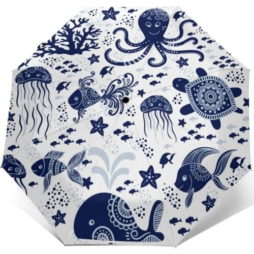 Sunny Umbrella Jellyfish Octopus Starfis Turtles Automatic folding portable men women Sunscreen rain Windproof beach parasol
