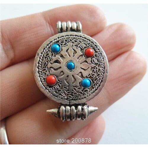 Tibetan Antiqued Small Cross Dorje Amulets Prayer Box Tibet Copper Round GAU Amulet Pendants TGB010