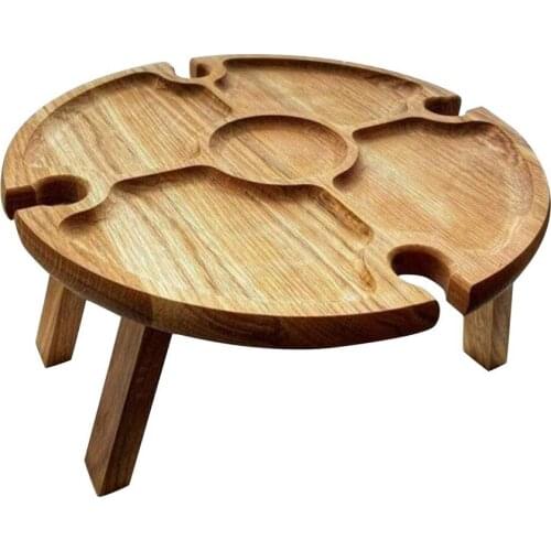 Outdoor Wine Table with Foldable Round Desktop Mini Wooden Picnic Table Easy Carry Wine Rack Kitchen Furniture Mueble De Cocina