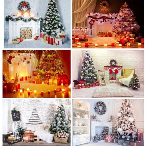 SHUOZHIKE Vinyl Christmas Day Photography Backdrops Prop Christmas Tree Fireplace Photographic Background Cloth 21710CHM-011