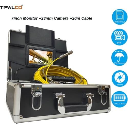 Waterproof 23mm Pipe Inspection Camera With 12pcs LEDS 20m Cable 7" 1000TVL Monitor Sewer Endoscope Camera System DVR Recording