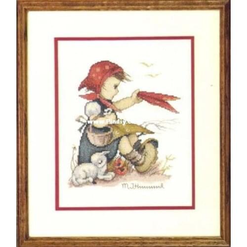 Top Quality Cute Lovely Counted Cross Stitch red headscarf girl and dog Farewell 04697