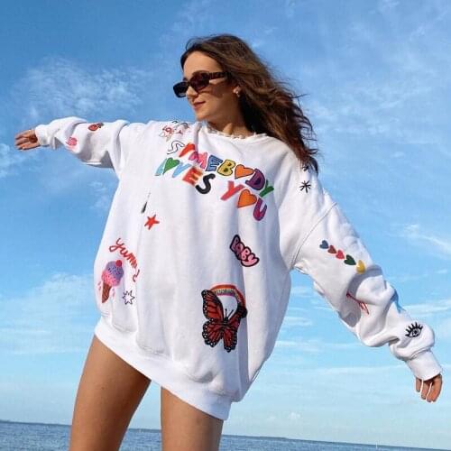 WomenS Sweatshirt 2021 Autumn And Winter New Fashion Round Neck Long-Sleeved Loose Casual Letter Printing Long Sweater Hoodies