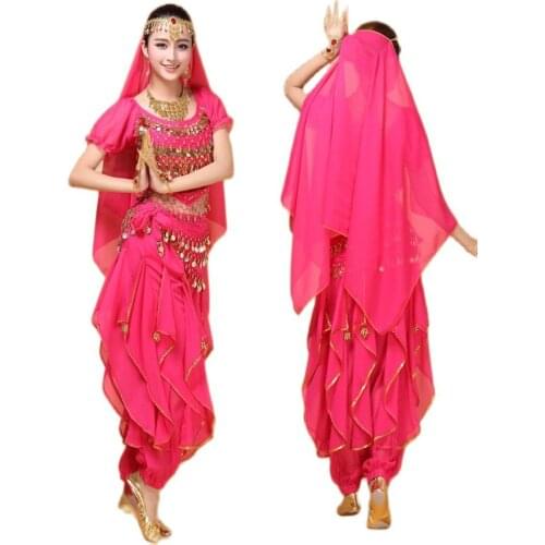Plus Size Belly Dancing Costumes 5 Pcs Top & Pants & Waist Chain & Tire & Veil Costume Indian Dance Indian Clothes Belli Dancer