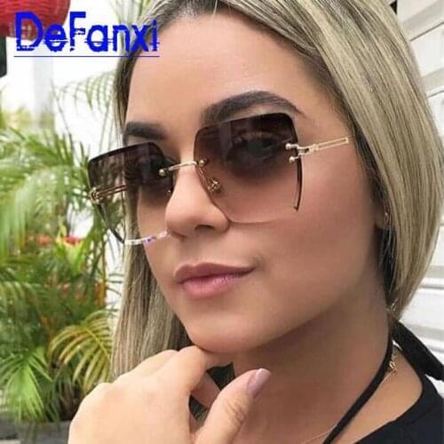 Square Female Sunglasses Rimless Luxury Designer metal Sun glasses Women Gradient 2020 New Fashion Frameless Shades UV400